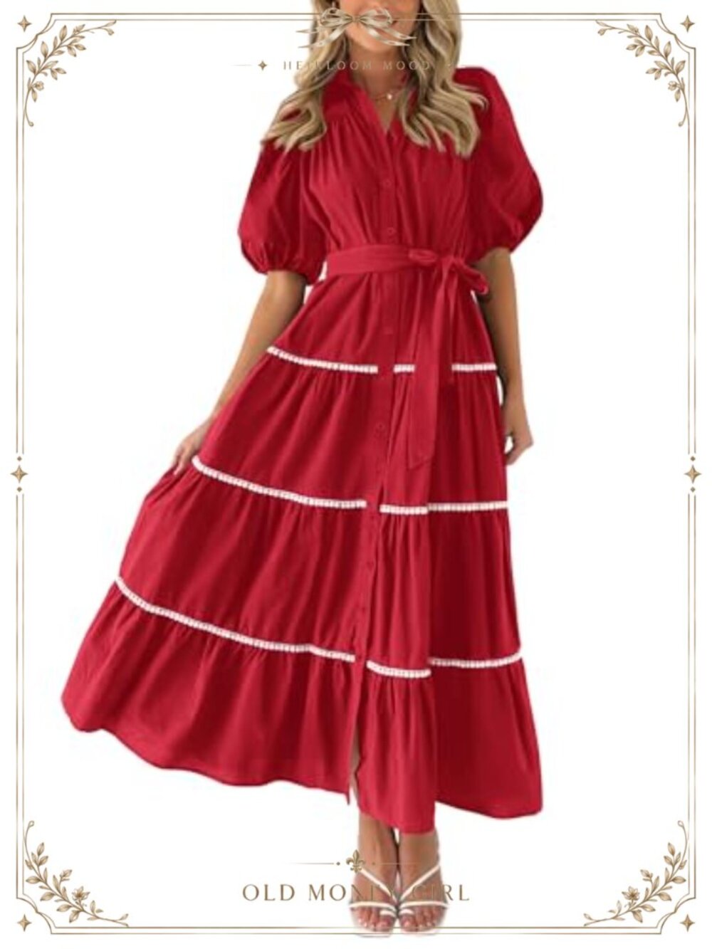 Women's Button Down Shirt Maxi Dress Short Puffy Sleeve Ruffle Tiered Flowy